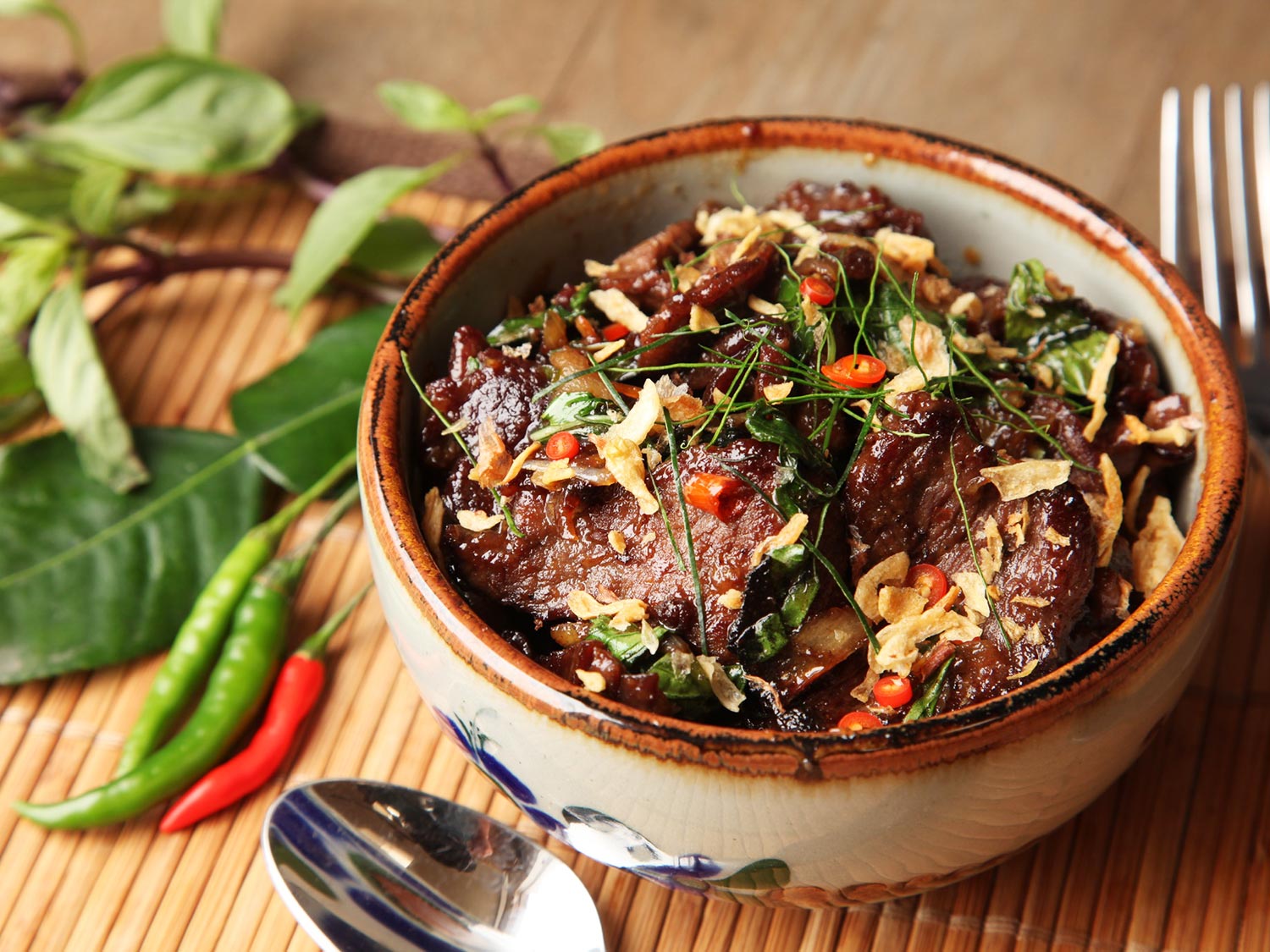 Thai Beef with Chiles and Basil Over Coconut Rice
